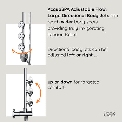 FORNO ACQUA 9 in. Rain Shower, 5-Function Handheld & 3 Directional Body Jet Shower System with Sliding Bar. Polished Chrome 1.8 GPM
