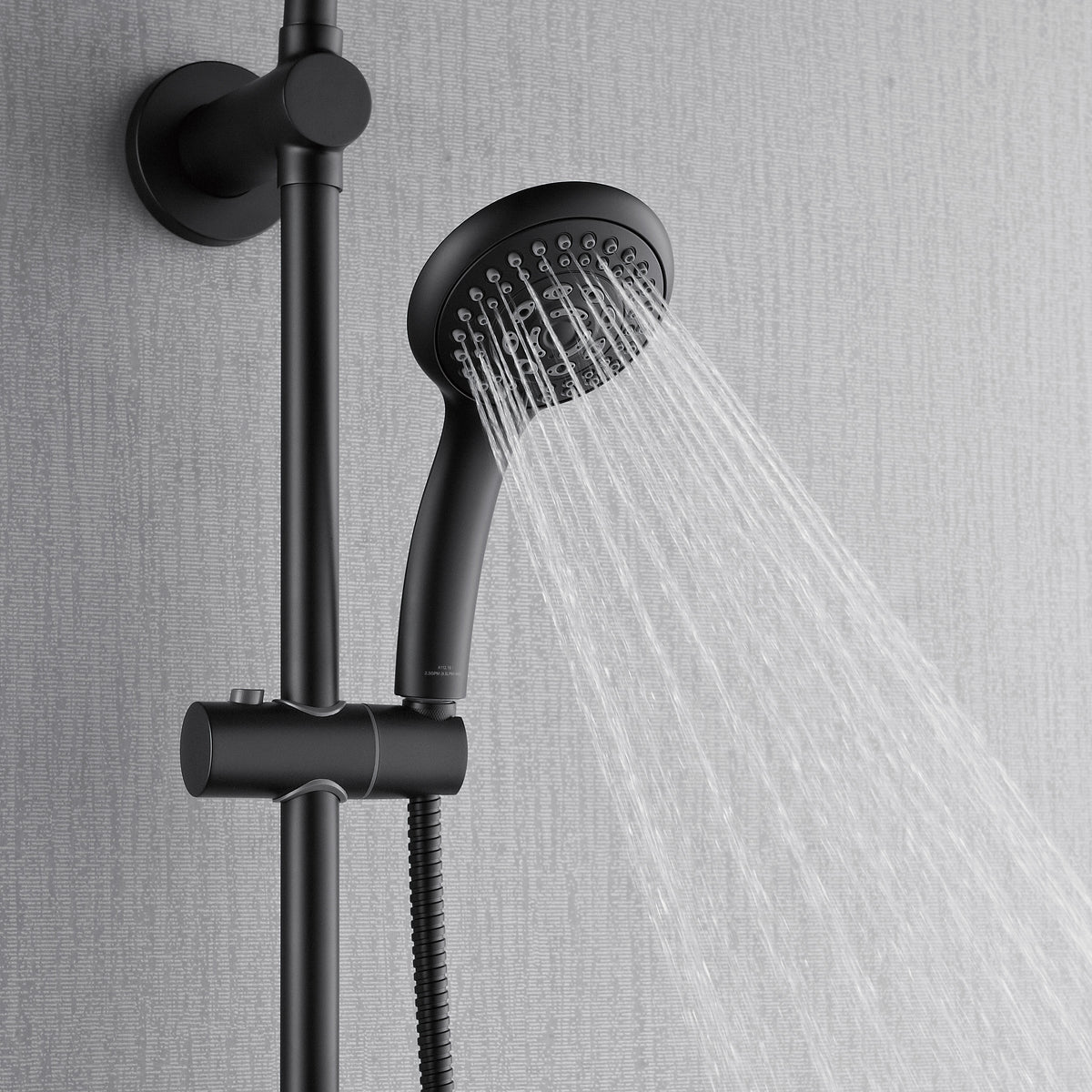 FORNO ACQUA 8in. 6-Function Rain Shower, 5-Function Handheld & 3 Directional Body Jet Shower System with Sliding Bar. Black 1.8 GPM