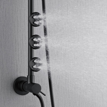 FORNO ACQUA 8in. 6-Function Rain Shower, 5-Function Handheld & 3 Directional Body Jet Shower System with Sliding Bar. Black 2.5 GPM