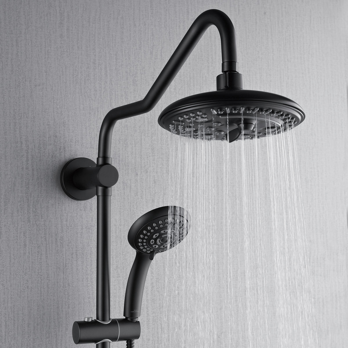 FORNO ACQUA 8in. 6-Function Rain Shower, 5-Function Handheld & 3 Directional Body Jet Shower System with Sliding Bar. Black 2.5 GPM