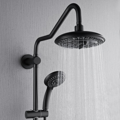 FORNO ACQUA 8in. 6-Function Rain Shower, 5-Function Handheld & 3 Directional Body Jet Shower System with Sliding Bar. Black 2.5 GPM