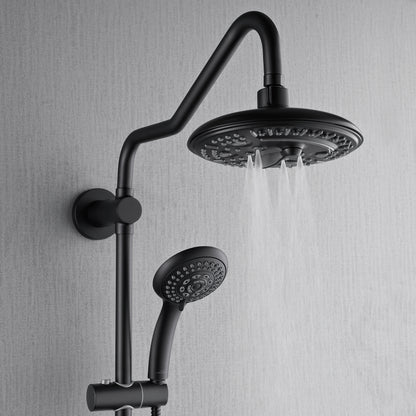 FORNO ACQUA 8in. 6-Function Rain Shower, 5-Function Handheld & 3 Directional Body Jet Shower System with Sliding Bar. Black 2.5 GPM
