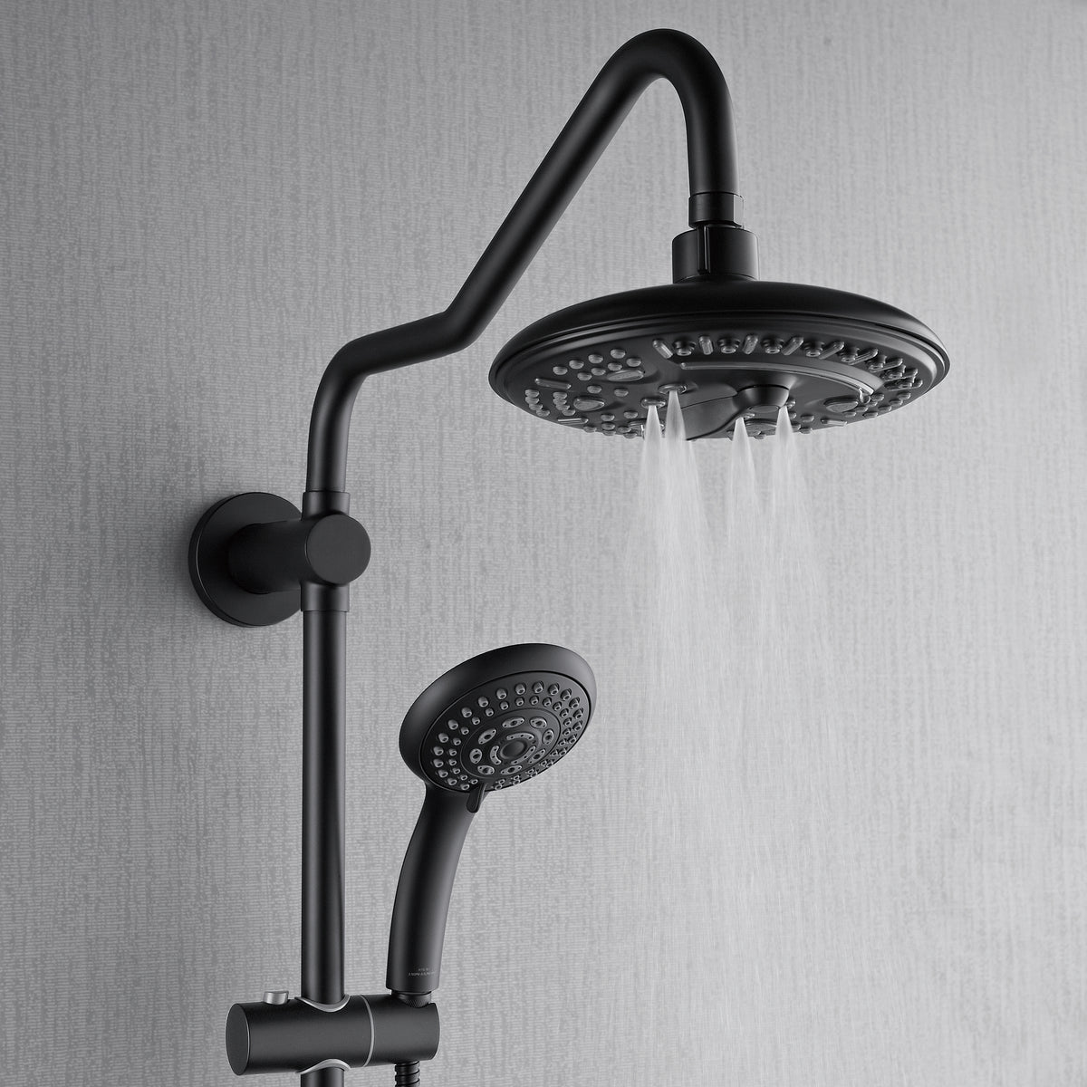 FORNO ACQUA 8in. 6-Function Rain Shower, 5-Function Handheld & 3 Directional Body Jet Shower System with Sliding Bar. Black 1.8 GPM