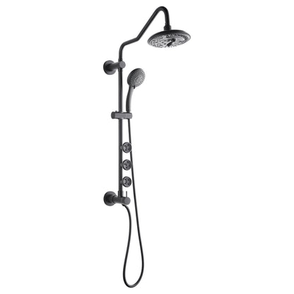 FORNO ACQUA 8in. 6-Function Rain Shower, 5-Function Handheld & 3 Directional Body Jet Shower System with Sliding Bar. Black 2.5 GPM