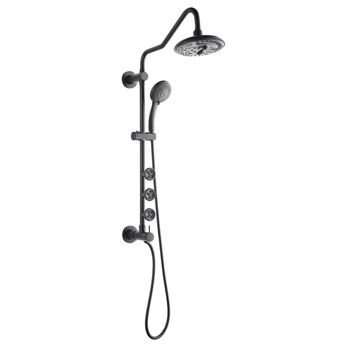 FORNO ACQUA 8in. 6-Function Rain Shower, 5-Function Handheld & 3 Directional Body Jet Shower System with Sliding Bar. Black 1.8 GPM