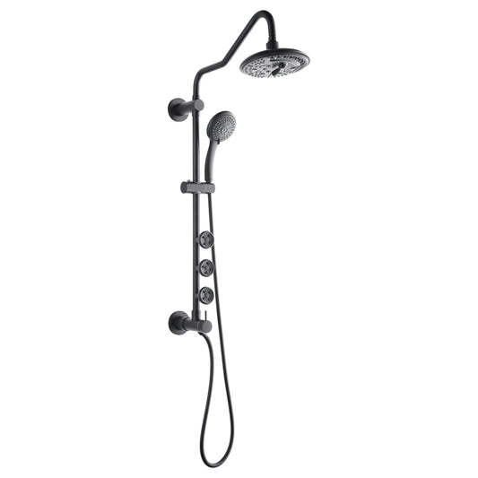 FORNO ACQUA 8in. 6-Function Rain Shower, 5-Function Handheld & 3 Directional Body Jet Shower System with Sliding Bar. Black 1.8 GPM