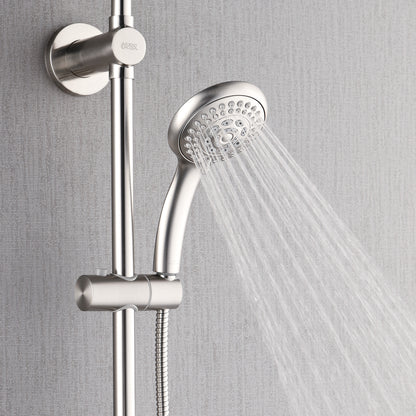 FORNO ACQUA 8in. 6-Function Rain Shower, 5-Function Handheld & 3 Directional Body Jet Shower System with Sliding Bar. Brushed Nickel 2.5 GPM