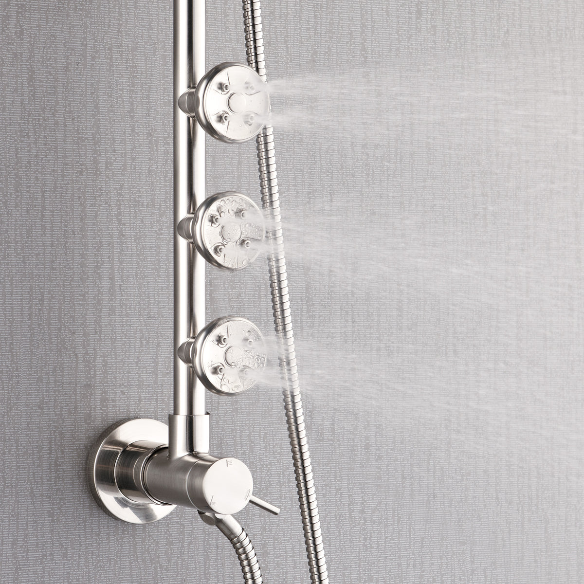 FORNO ACQUA 8in. 6-Function Rain Shower, 5-Function Handheld & 3 Directional Body Jet Shower System with Sliding Bar. Brushed Nickel 2.5 GPM