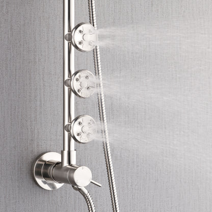 FORNO ACQUA 8in. 6-Function Rain Shower, 5-Function Handheld & 3 Directional Body Jet Shower System with Sliding Bar. Brushed Nickel 2.5 GPM
