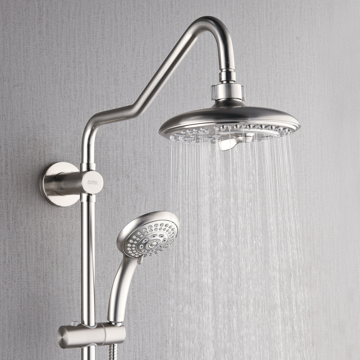 FORNO ACQUA 8in. 6-Function Rain Shower, 5-Function Handheld & 3 Directional Body Jet Shower System with Sliding Bar. Brushed Nickel 2.5 GPM