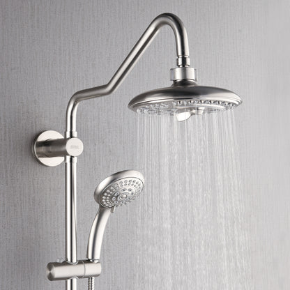 FORNO ACQUA 8in. 6-Function Rain Shower, 5-Function Handheld & 3 Directional Body Jet Shower System with Sliding Bar. Brushed Nickel 2.5 GPM