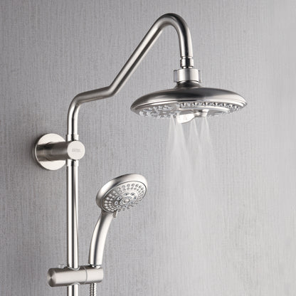 FORNO ACQUA 8in. 6-Function Rain Shower, 5-Function Handheld & 3 Directional Body Jet Shower System with Sliding Bar. Brushed Nickel 1.8 GPM