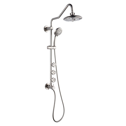 FORNO ACQUA 8in. 6-Function Rain Shower, 5-Function Handheld & 3 Directional Body Jet Shower System with Sliding Bar. Brushed Nickel 1.8 GPM
