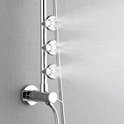 FORNO ACQUA 8in. 6-Function Rain Shower, 5-Function Handheld & 3 Directional Body Jet Shower System with Sliding Bar. Polished Chrome 1.8 GPM