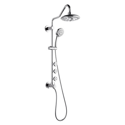 FORNO ACQUA 8in. 6-Function Rain Shower, 5-Function Handheld & 3 Directional Body Jet Shower System with Sliding Bar. Polished Chrome 1.8 GPM