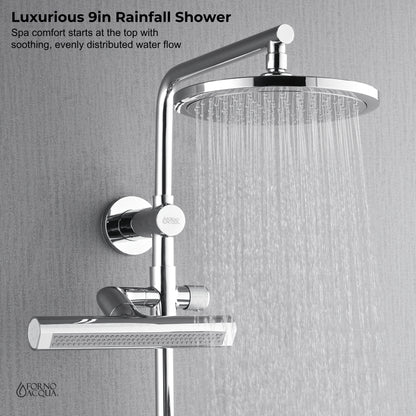 FORNO ACQUA AcquaFALL 9-in Shower Head, 5-Function Handheld & 3-Function Waterfall Body Jet. Polished Chrome, 1.8 GPM