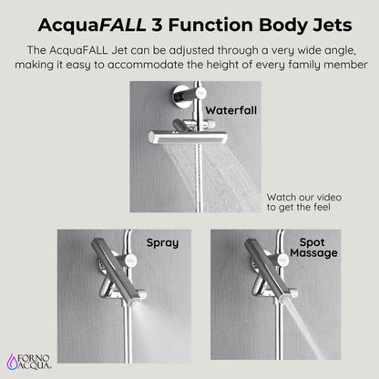 FORNO ACQUA AcquaFALL 9-in Shower Head, 5-Function Handheld & 3-Function Waterfall Body Jet. Polished Chrome, 1.8 GPM