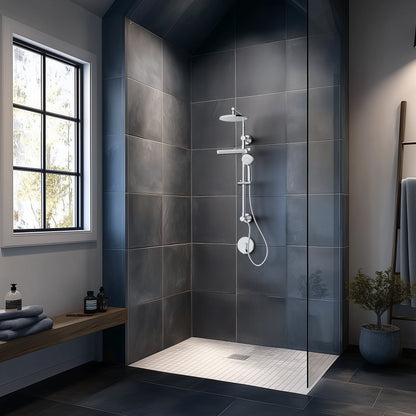 FORNO ACQUA AcquaFALL 9-in Shower Head, 5-Function Handheld & 3-Function Waterfall Body Jet. Polished Chrome, 1.8 GPM