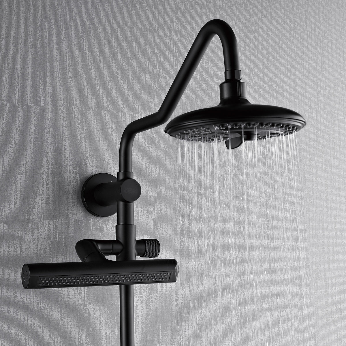 FORNO ACQUA AcquaFALL 6-Function Shower Head, 5-Function Handheld & 3-Function Waterfall Body Jet. Black, 1.8 GPM