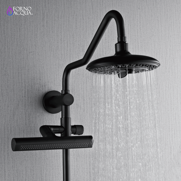 ACQUA FORNO AcquaFALL 6-Function Shower Head, 5-Function Handheld & 3-Function Waterfall Body Jet. Black, 2.5 GPM