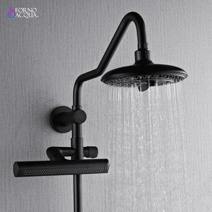 FORNO ACQUA AcquaFALL 6-Function Shower Head, 5-Function Handheld & 3-Function Waterfall Body Jet. Black, 1.8 GPM