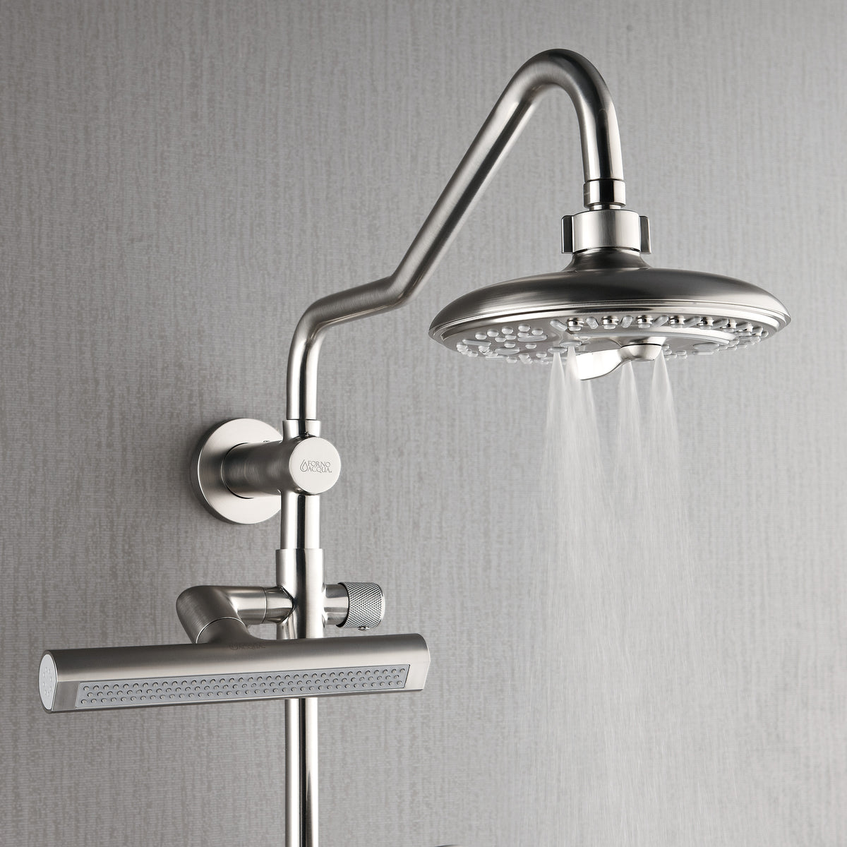 FORNO ACQUA AcquaFALL 6-Function Shower Head, 5-Function Handheld & 3-Function Waterfall Body Jet. Brushed Nickel, 1.8 GPM