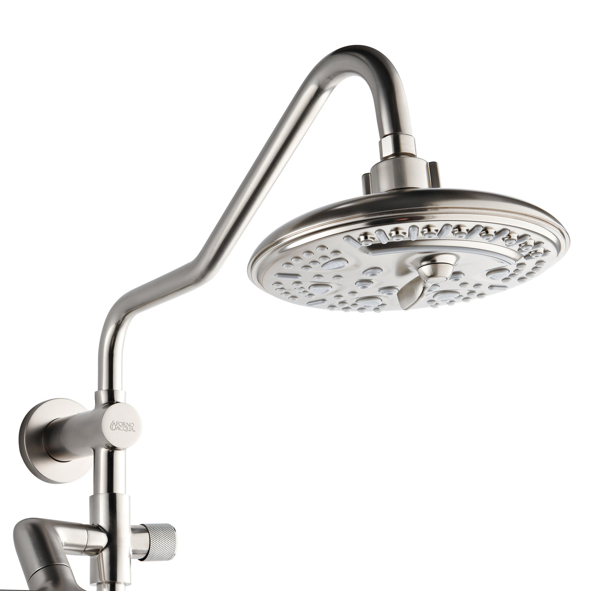 FORNO ACQUA AcquaFALL 6-Function Shower Head, 5-Function Handheld & 3-Function Waterfall Body Jet. Brushed Nickel, 1.8 GPM