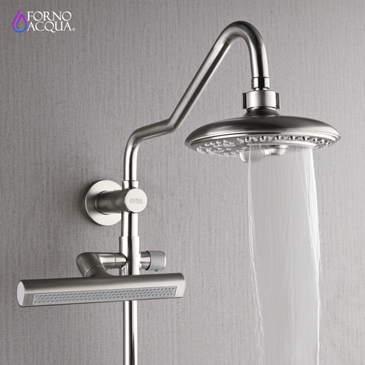 FORNO ACQUA AcquaFALL 6-Function Shower Head, 5-Function Handheld & 3-Function Waterfall Body Jet. Brushed Nickel, 1.8 GPM