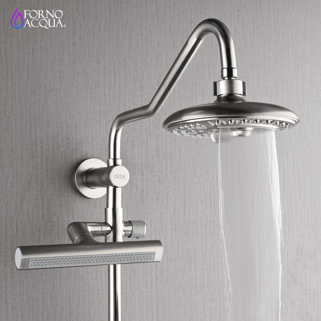 FORNO ACQUA AcquaFALL 6-Function Shower Head, 5-Function Handheld & 3-Function Waterfall Body Jet. Brushed Nickel, 1.8 GPM