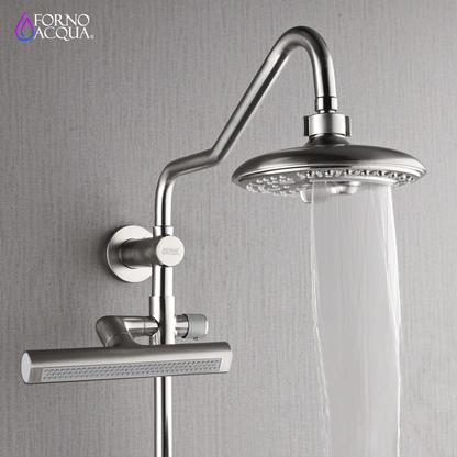 FORNO ACQUA AcquaFALL 6-Function Shower Head, 5-Function Handheld & 3-Function Waterfall Body Jet. Brushed Nickel, 1.8 GPM
