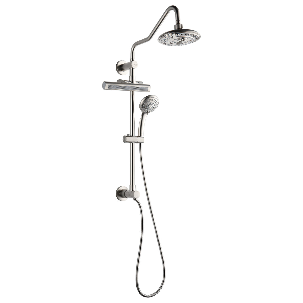 FORNO ACQUA AcquaFALL 6-Function Shower Head, 5-Function Handheld & 3-Function Waterfall Body Jet. Brushed Nickel, 1.8 GPM