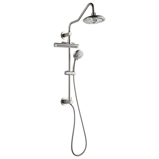 FORNO ACQUA AcquaFALL 6-Function Shower Head, 5-Function Handheld & 3-Function Waterfall Body Jet. Brushed Nickel, 1.8 GPM