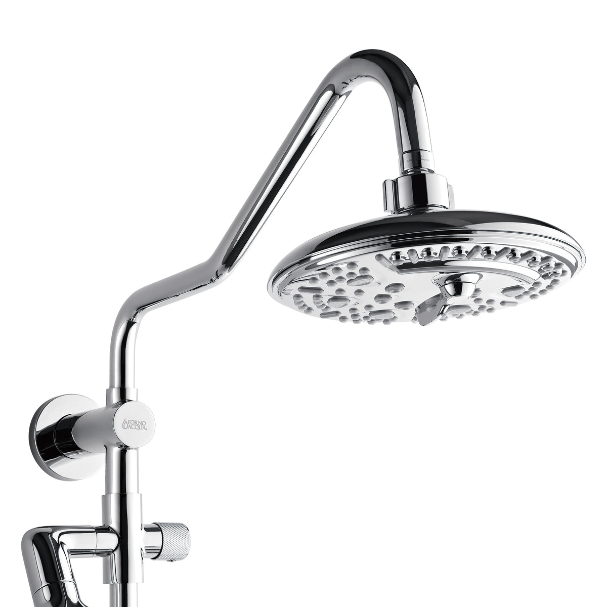 FORNO ACQUA AcquaFALL 6-Function Shower Head, 5-Function Handheld & 3-Function Waterfall Body Jet. Polished Chrome, 2.5 GPM