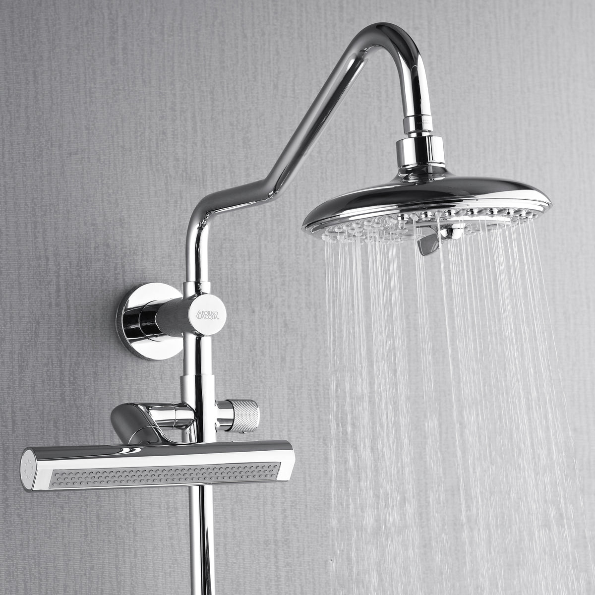 FORNO ACQUA AcquaFALL 6-Function Shower Head, 5-Function Handheld & 3-Function Waterfall Body Jet. Polished Chrome, 1.8 GPM