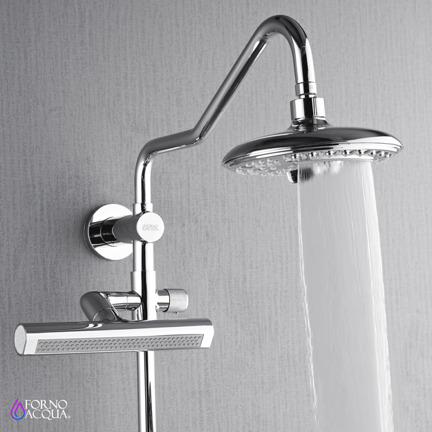 FORNO ACQUA AcquaFALL 6-Function Shower Head, 5-Function Handheld & 3-Function Waterfall Body Jet. Polished Chrome, 1.8 GPM