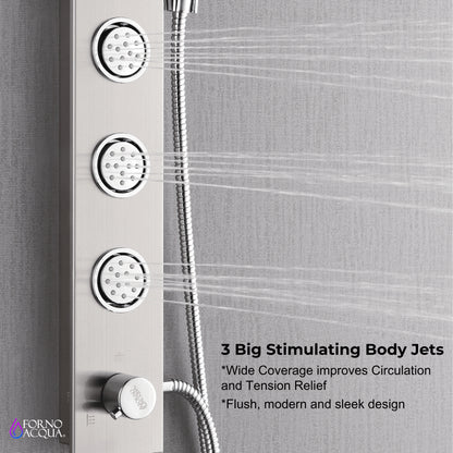 FORNO ACQUA AcquaSPA 9 in. Rain Shower, 5-Function Handheld & 3 Body Jet. Brushed Nickel 2.5 GPM