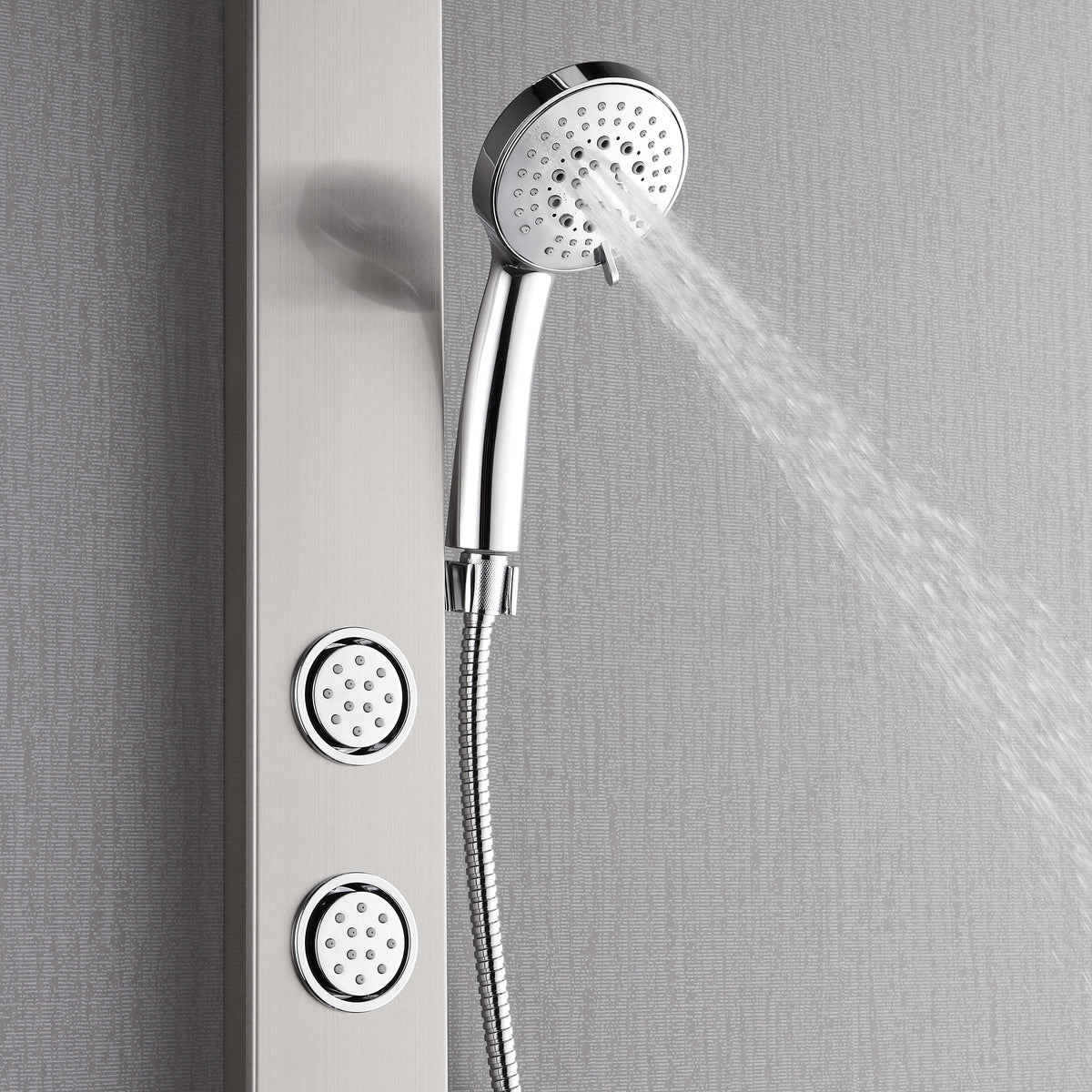 FORNO ACQUA AcquaSPA 9 in. Rain Shower, 5-Function Handheld & 3 Body Jet. Brushed Nickel 2.5 GPM