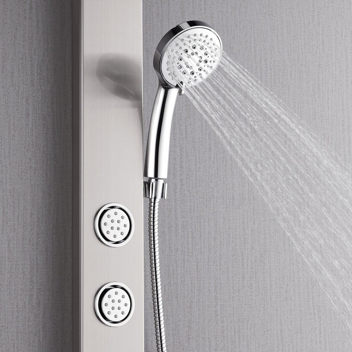 FORNO ACQUA AcquaSPA 9 in. Rain Shower, 5-Function Handheld & 3 Body Jet. Brushed Nickel 2.5 GPM