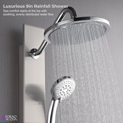 FORNO ACQUA Stainless Steel Shower Panel, 3 SensoTEMP LED Body Jets, 9 in. Rain Shower Head & 5-Function Handheld.  1.8GPM