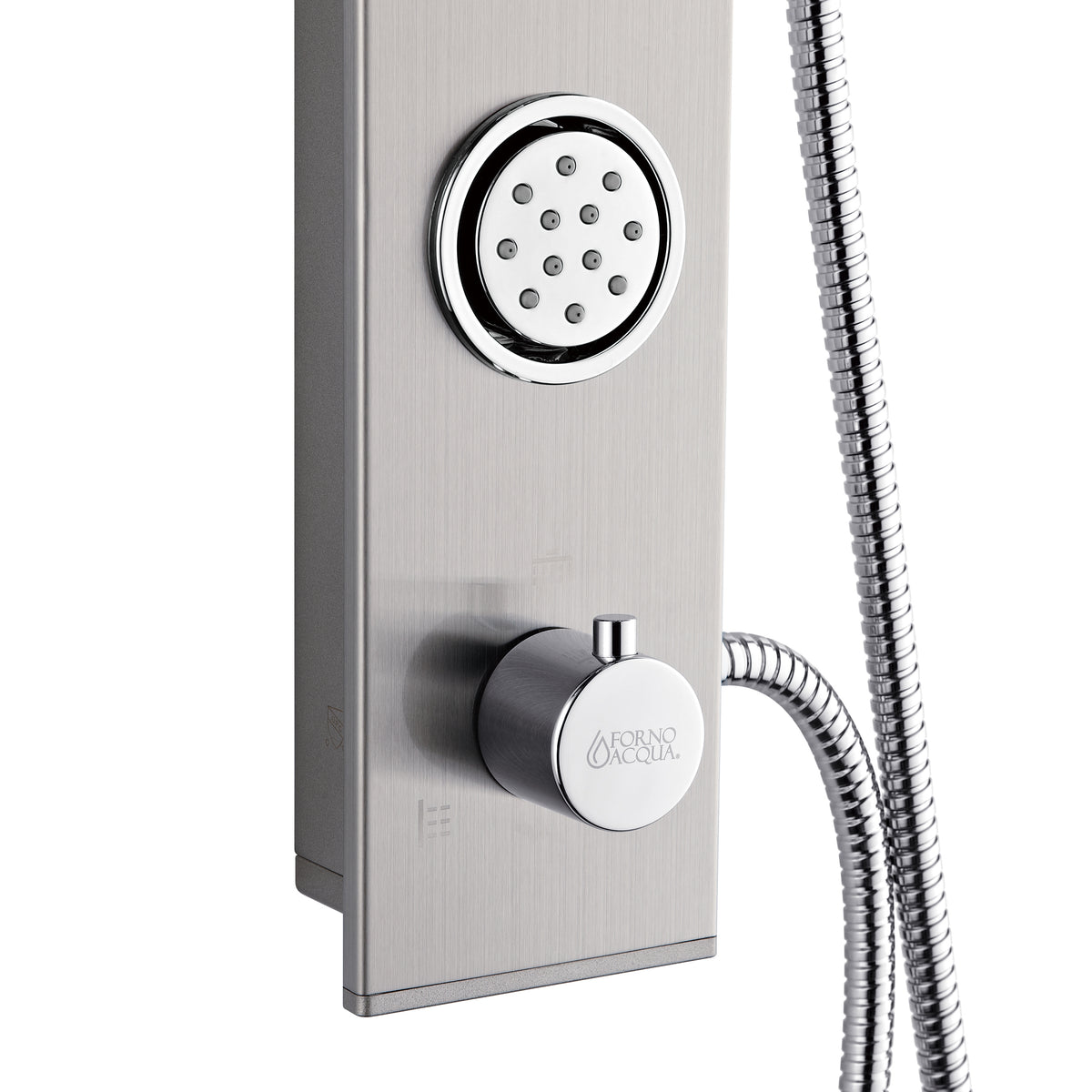 FORNO ACQUA AcquaSPA 9 in. Rain Shower, 5-Function Handheld & 3 Body Jet. Brushed Nickel 2.5 GPM