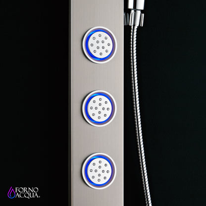 FORNO ACQUA Stainless Steel Shower Panel, 3 SensoTEMP LED Body Jets, 9 in. Rain Shower Head & 5-Function Handheld.  1.8GPM
