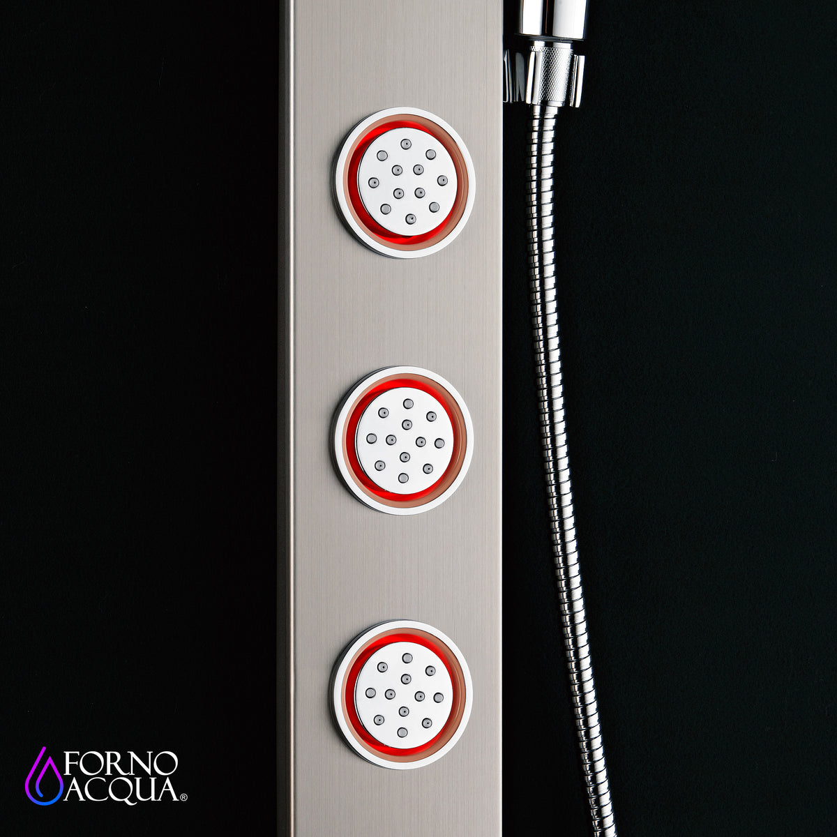 FORNO ACQUA Stainless Steel Shower Panel, 3 SensoTEMP LED Body Jets, 9 in. Rain Shower Head & 5-Function Handheld.  2.5GPM