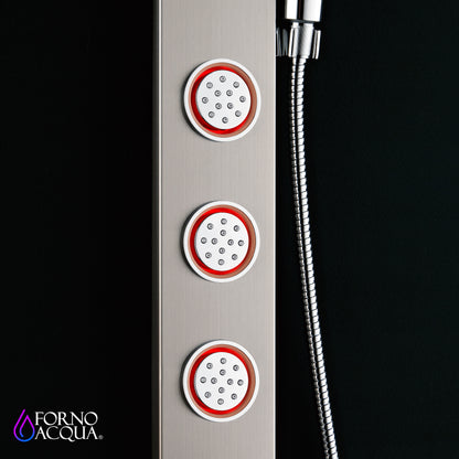 FORNO ACQUA Stainless Steel Shower Panel, 3 SensoTEMP LED Body Jets, 9 in. Rain Shower Head & 5-Function Handheld.  1.8GPM