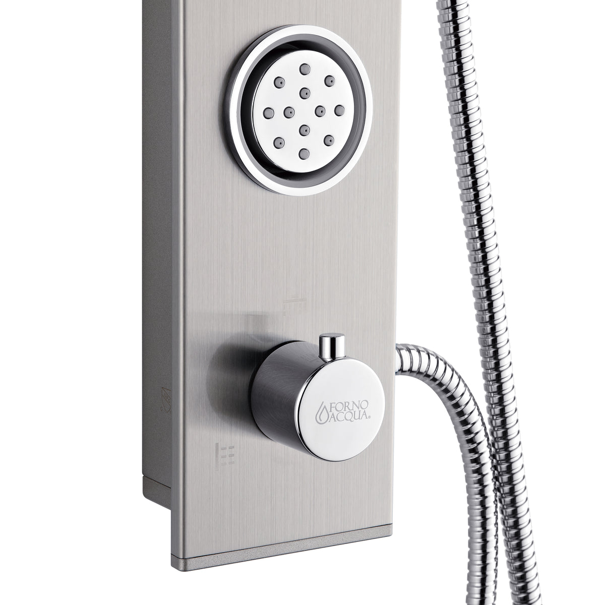FORNO ACQUA Stainless Steel Shower Panel, 3 SensoTEMP LED Body Jets, 9 in. Rain Shower Head & 5-Function Handheld.  1.8GPM