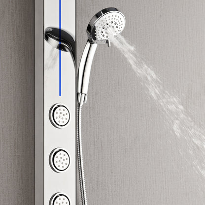 FORNO ACQUA SensoTEMP LED Mirror Shower Panel, 9 in. Rainfall Shower Head, 3 Body Jets & 5-Function Handheld. 2.5 GPM