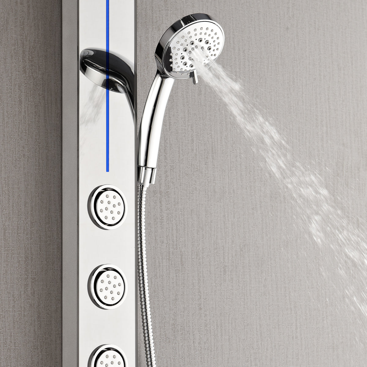 FORNO ACQUA SensoTEMP LED Mirror Shower Panel, 9 in. Rainfall Shower Head, 3 Body Jets & 5-Function Handheld. 1.8 GPM