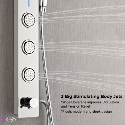 FORNO ACQUA SensoTEMP LED Mirror Shower Panel, 9 in. Rainfall Shower Head, 3 Body Jets & 5-Function Handheld. 2.5 GPM
