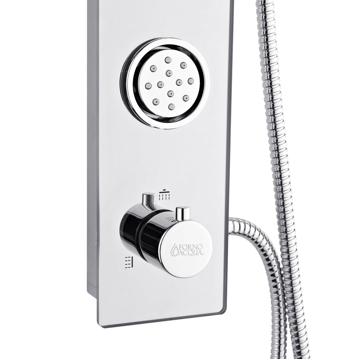 FORNO ACQUA SensoTEMP LED Mirror Shower Panel, 9 in. Rainfall Shower Head, 3 Body Jets & 5-Function Handheld. 2.5 GPM