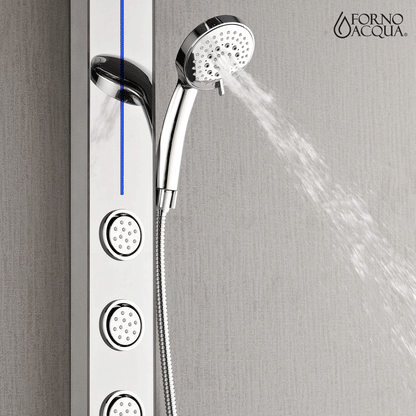 FORNO ACQUA SensoTEMP LED Mirror Shower Panel, 9 in. Rainfall Shower Head, 3 Body Jets & 5-Function Handheld. 2.5 GPM