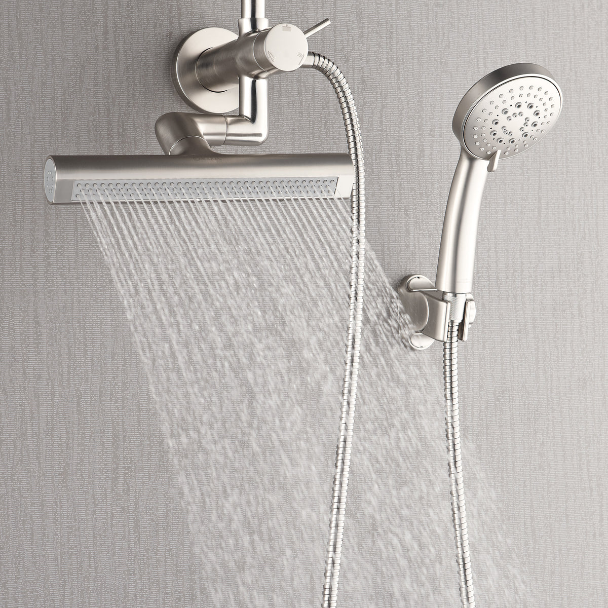 FORNO ACQUA AcquaFALL 9 in. Rainfall Head, 3-Function Waterfall Body Jet & 5-Function Handheld. Brushed NIckel 2.5 GPM
